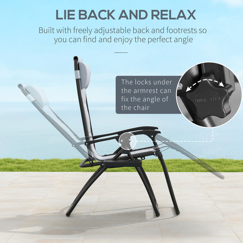 Set of 2 Grey Zero Gravity Outdoor Lounger Chairs With Padded Seat and Cup Holder by Outsunny