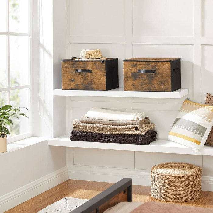 Set of 3 Fabric Storage Boxes With Lids, Brown