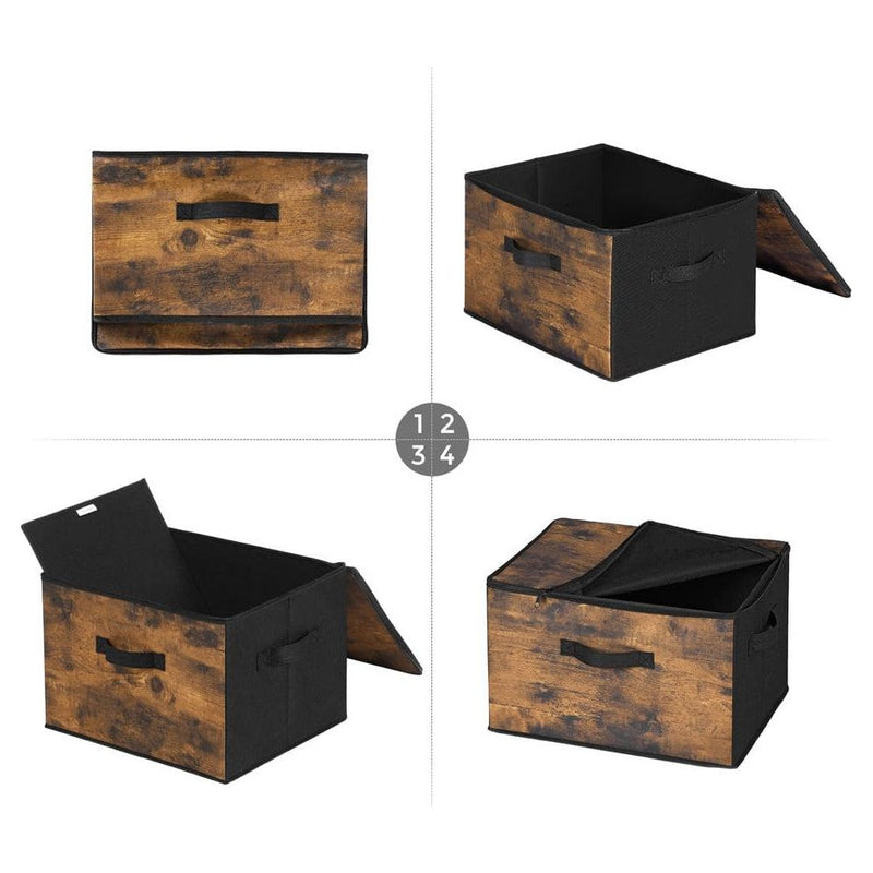 Set of 3 Fabric Storage Boxes With Lids, Rustic Brown by Songmics