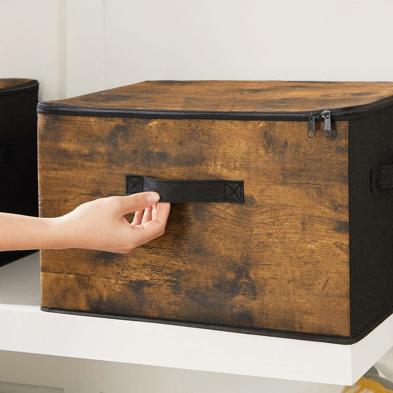 Set of 3 Fabric Storage Boxes With Lids, Rustic Brown by Songmics