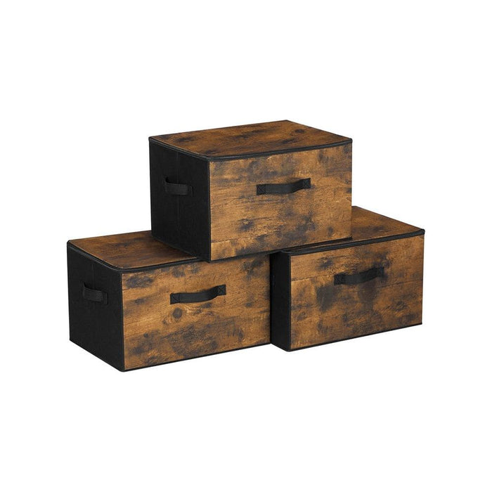 Set of 3 Fabric Storage Boxes With Lids, Brown