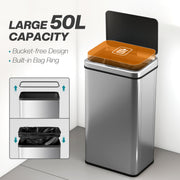 Sensor Kitchen Bin 50L Touch Free Waste Disposal with Motion Sensor Silver Black Homcom