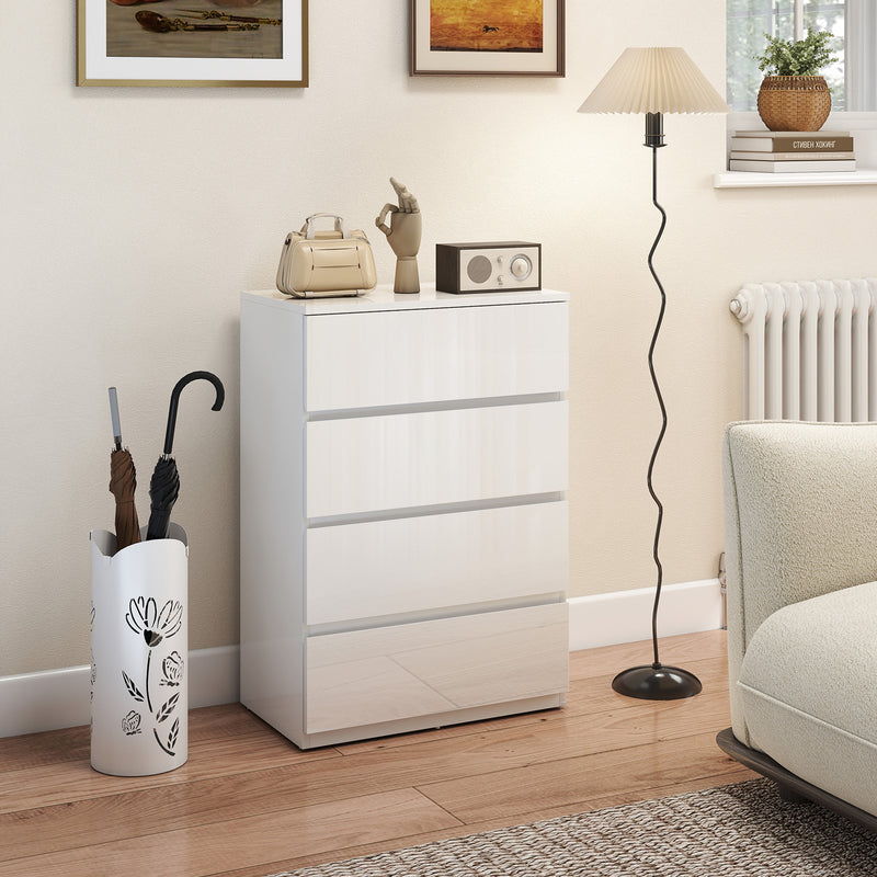 Modern 4 Drawer Bedroom Chest of Drawers With High Gloss Finish For Storage, White AOSOM