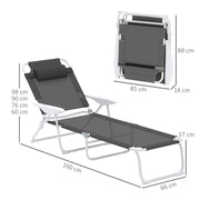Charcoal Grey Foldable Lounge Chair with Adjustable Backrest and Headrest by Outsunny