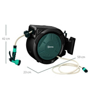 Wall Mounted 30m Retractable Garden Hose Reel With Auto Rewind and Spray Nozzle Green Outsunny