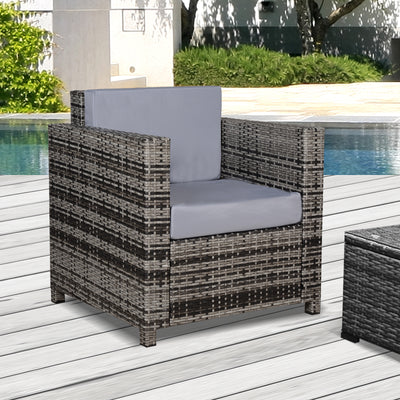 Grey Rattan Garden Armchair with Thick Cushion All Weather Single Seater for Patio Use