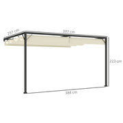 Cream White 4 x 3m Wall Mounted Pergola with Retractable Canopy by Outsunny