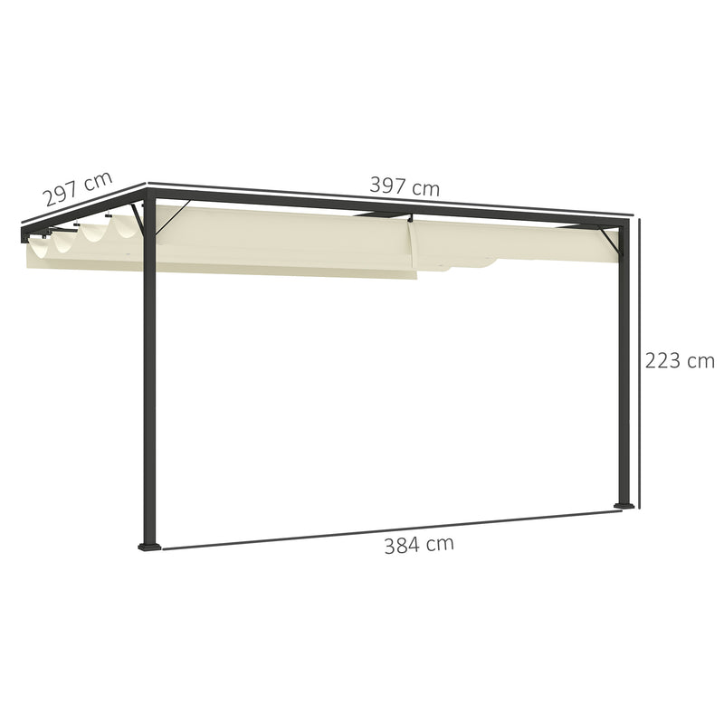 Cream White 4 x 3m Wall Mounted Pergola with Retractable Canopy by Outsunny