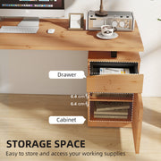 Computer Desk with Drawer and Cabinet for Home Office Study Workstation, Natural Wood Finish