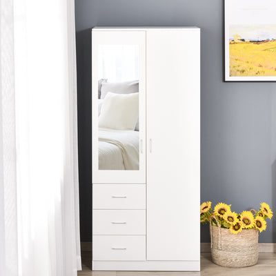 White 2 Door Mirror Wardrobe With Hanging Rail Adjustable Shelf And 3 Drawers 180cm