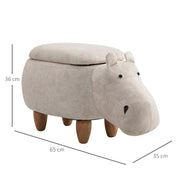 Kids Animal Storage Stool with Padded Lid Wooden Legs Fun Footrest Ottoman, Cream