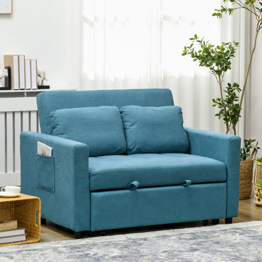 Convertible Loveseat Sofa Bed with Side Pockets and Cushions for Small Spaces Blue