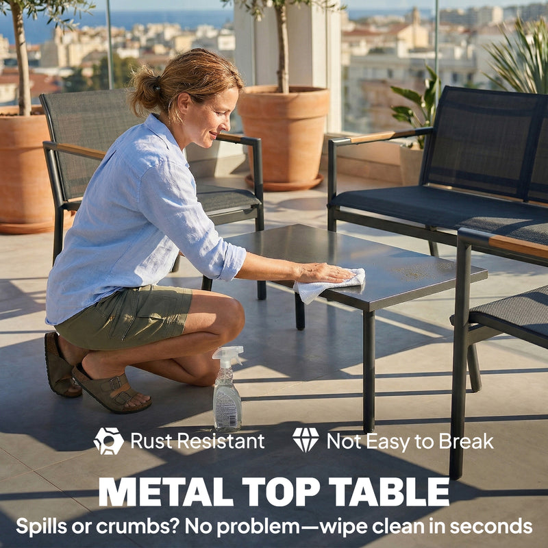 Outsunny 4 Seater Garden Furniture Set with Loveseat, Armchairs, Table, Metal Garden Sofa Set with Breathable Seats, Grey AOSOM