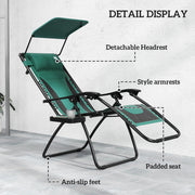 Set of 2 Green Zero Gravity Reclining Garden Chairs with Canopy and Cup Holder by Outsunny