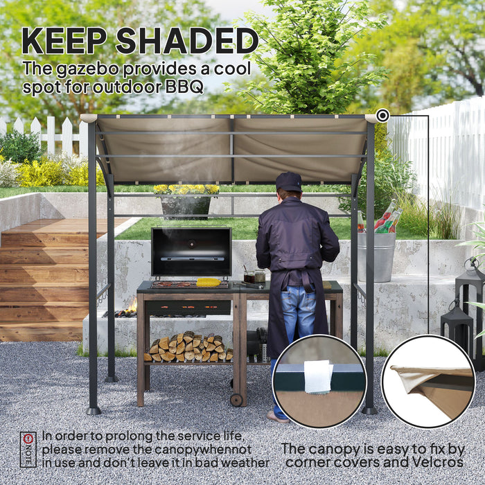 Khaki BBQ Grill Gazebo Tent 2.2 x 1.5 m with Metal Frame and Hooks for Outdoor Shade by Outsunny
