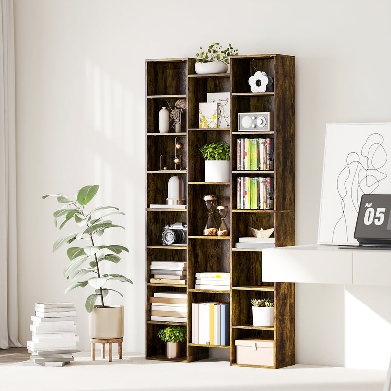 Tall Wooden 21 Cube Bookcase With Open Storage Shelves For Home Office Brown AOSOM
