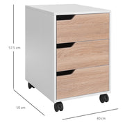 Oak 3 Drawer Mobile Filing Cabinet with Wheels for Home Office Organisation