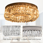 HOMCOM Crystal Ceiling Lights Set of 2, Modern Flush Chandeliers with Stainless Steel Base, Pendant Lights for Living Room Bedroom Dining Room, Silver Tone AOSOM