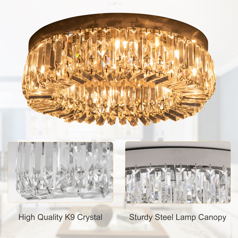 HOMCOM Crystal Ceiling Lights Set of 2, Modern Flush Chandeliers with Stainless Steel Base, Pendant Lights for Living Room Bedroom Dining Room, Silver Tone AOSOM