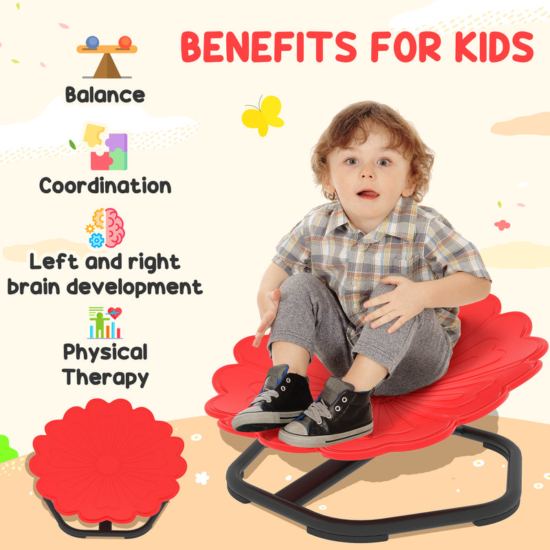 Flower Shaped Sensory Spinning Chair with Non Slip Base for Balance and Coordination Red AOSOM