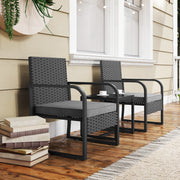 Rattan Garden Bistro Set for Two with Cushions and Glass Table for Small Spaces Black AOSOM