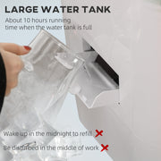 Large water tank being filled with text about its capacity and convenience.