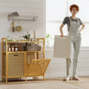 Bathroom Laundry Cabinet with Two Removable Sorting Baskets and Shelves Natural Cream AOSOM