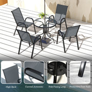 Five Piece Steel Patio Set with Glass Top Table Dark Grey by Outsunny