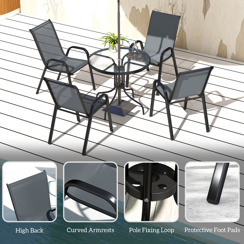 Five Piece Steel Patio Set with Glass Top Table Dark Grey by Outsunny