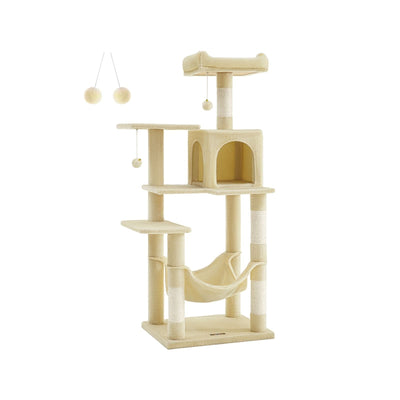 Feandrea Tall Beige Cat Tree Tower For Indoor Cats