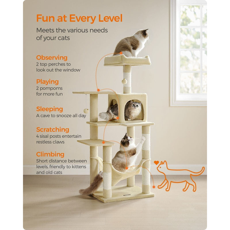 Feandrea Tall Beige Cat Tree Tower For Indoor Cats
