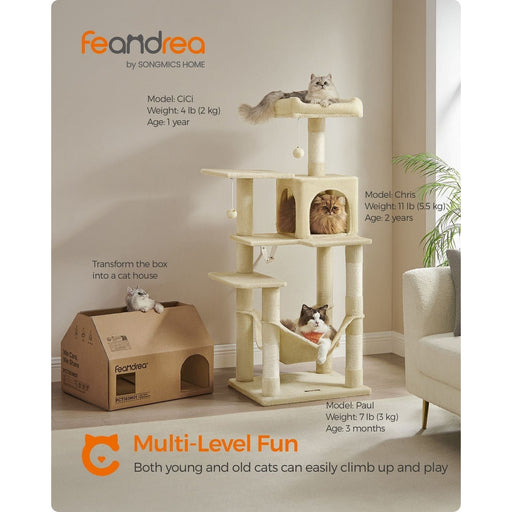 Feandrea Tall Beige Cat Tree Tower For Indoor Cats