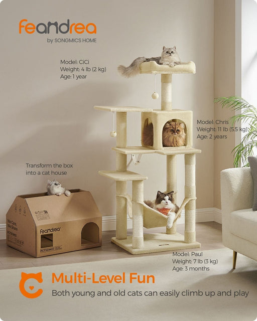 Feandrea Tall Beige Cat Tree Tower For Indoor Cats