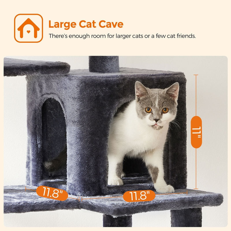 Feandrea Tall Grey Cat Tree Tower For Indoor Cats
