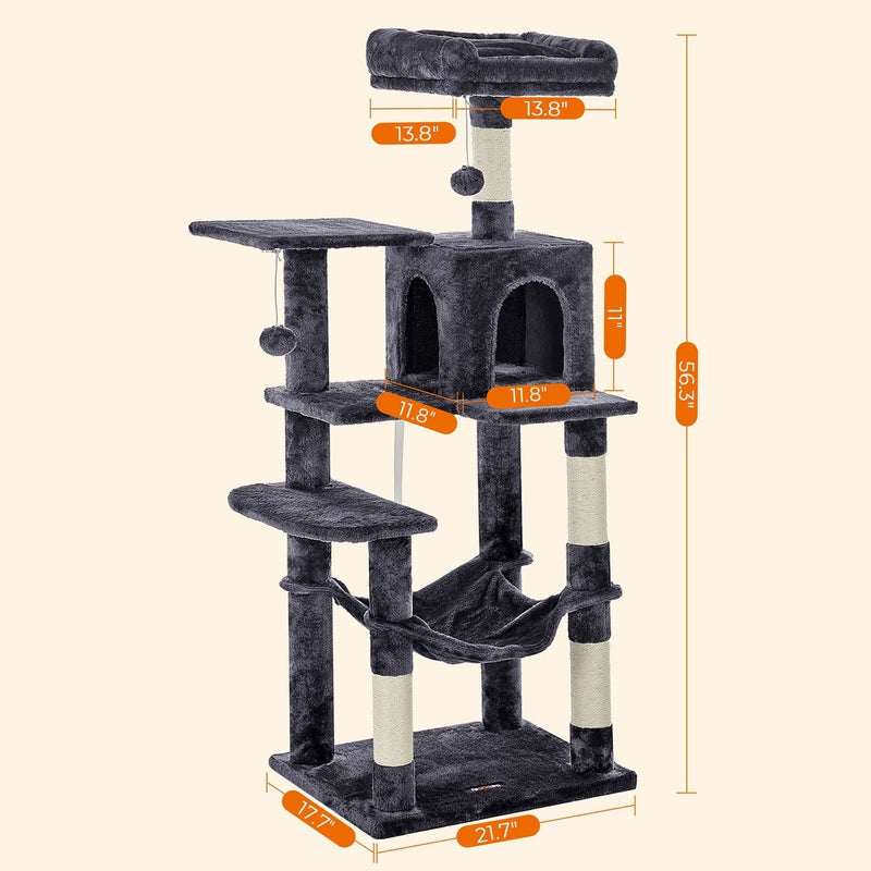 Feandrea Tall Grey Cat Tree Tower For Indoor Cats
