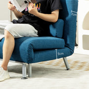 Blue Linen Look Single Sleeper Chair Comfortable and Space Saving by HOMCOM