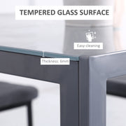 Grey Glass Top Square Dining Table for 2 to 4 People with Metal Legs for Dining Room