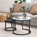 Set of 2 Round Nesting Coffee Tables with Marble Effect Glass and Steel Frame White by HOMCOM
