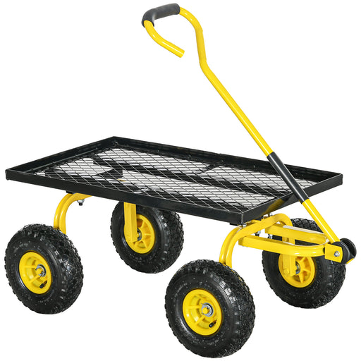 Heavy Duty Garden Trolley Cart with Metal Frame and Pneumatic Wheels Yellow by Outsunny