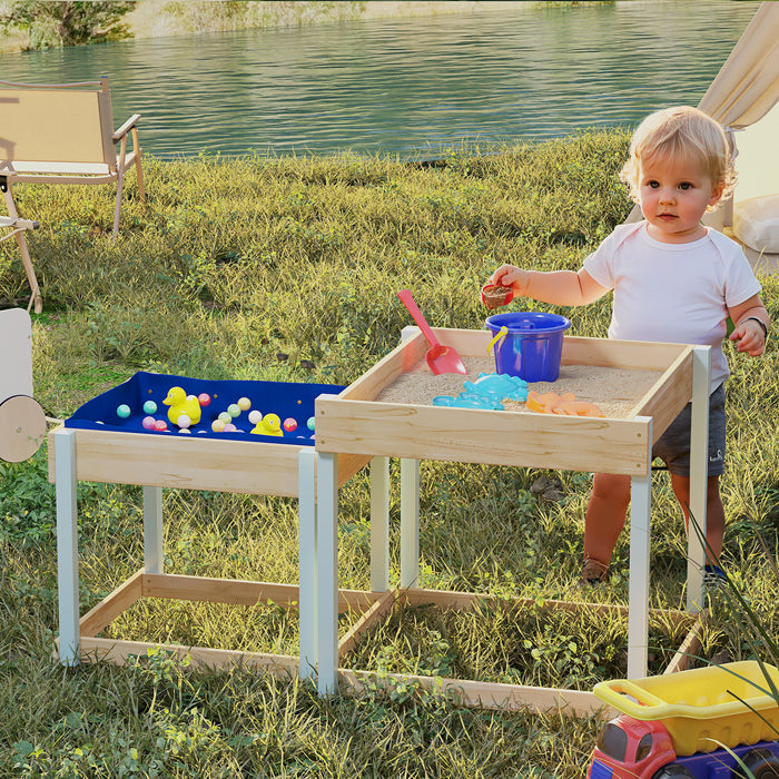 Wooden Sand and Water Play Tables for Kids Aged 3 to 8 with Bottom Liners Natural Finish
