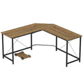 L Shaped Corner Desk for Home Office with Spacious Worktops and Movable Shelf Black Grey