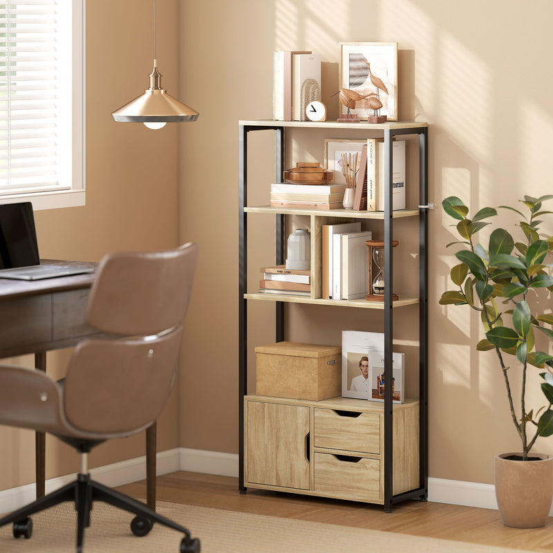 Bookshelf with Shelves Drawers and Cabinet for Compact Storage in Small Spaces Black