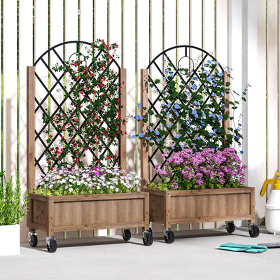 Wooden Garden Planter with Metal Trellis for Climbing Plants Brown and Black by Outsunny