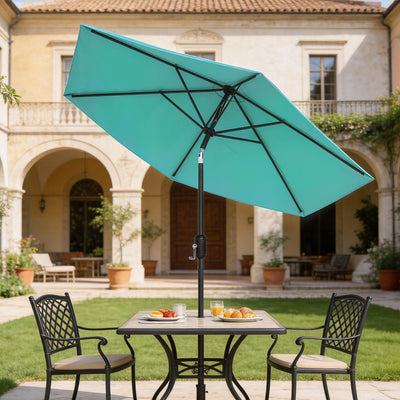 Garden Parasol Umbrella with Tilt and Crank for Garden or Patio Metal Pole UPF 30+ Protection Turquoise Outsunny