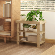 3 Tier Bamboo Shoe Storage Bench With Seat For Hallway Or Entryway, Natural Wood AOSOM