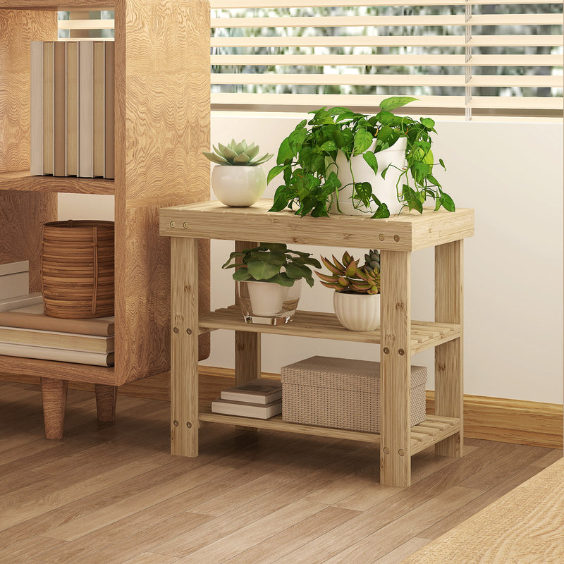 3 Tier Bamboo Shoe Storage Bench With Seat For Hallway Or Entryway, Natural Wood AOSOM