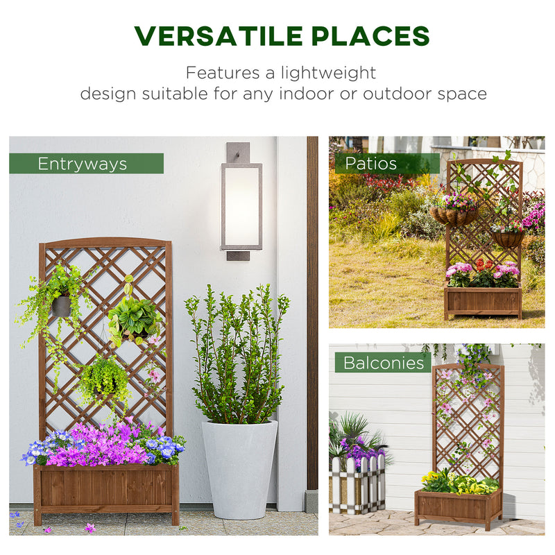 Wooden Raised Garden Planter With Trellis For Climbing Plants And Herbs Brown Outsunny