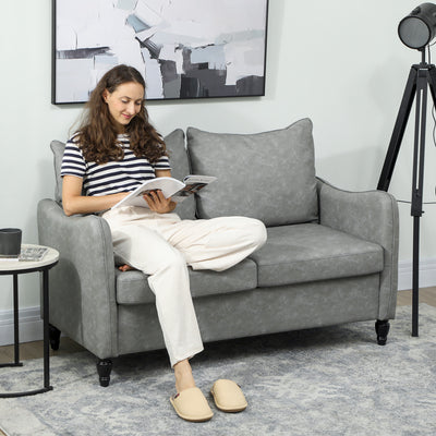 Two Seater Grey Faux Leather Sofa With Marble Effect Ideal For Living Rooms 