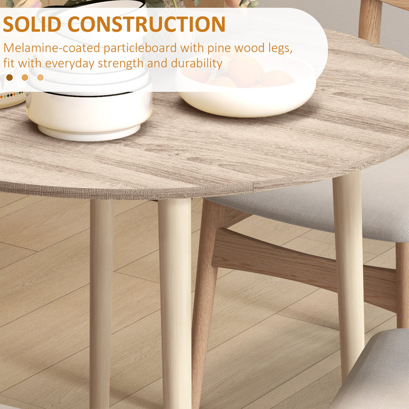 Folding Round Dining Table for 4 with Drop Leaf Space Saving Design for Small Rooms Natural