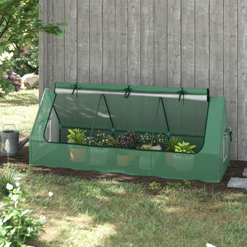 Portable Mini Polytunnel Greenhouse With Mesh Windows Ideal for Outdoor Growing Green